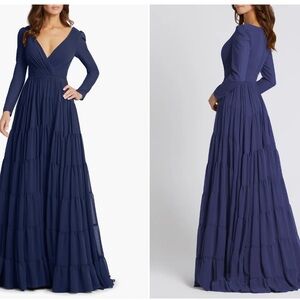 Ieena Duggal Long Sleeve Ruched A-Line Dress
